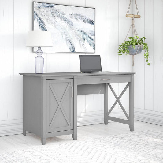 Bush Furniture - Key West 54W Computer Desk with Keyboard Tray and Storage in Cape Cod Gray - KWD154CG-03 veiw 2