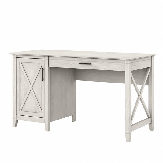 Bush Furniture - Key West 54W Computer Desk with Keyboard Tray and Storage in Linen White Oak - KWD154LW-03 veiw 1
