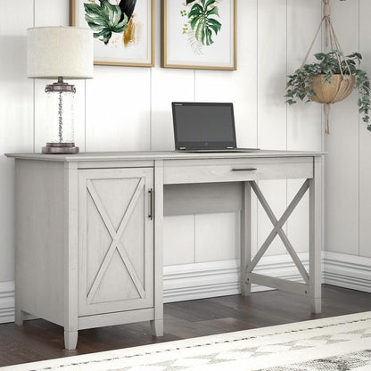 Bush Furniture - Key West 54W Computer Desk with Keyboard Tray and Storage in Linen White Oak - KWD154LW-03 veiw 2