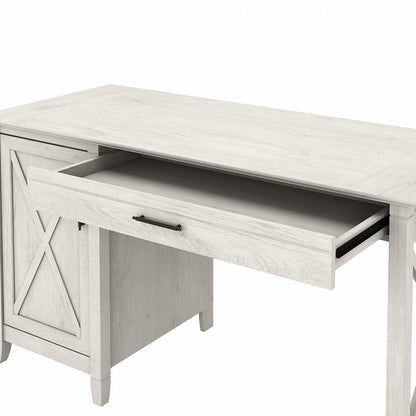 Bush Furniture - Key West 54W Computer Desk with Keyboard Tray and Storage in Linen White Oak - KWD154LW-03 veiw 5