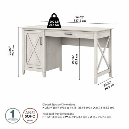 Bush Furniture - Key West 54W Computer Desk with Keyboard Tray and Storage in Linen White Oak - KWD154LW-03 veiw 6