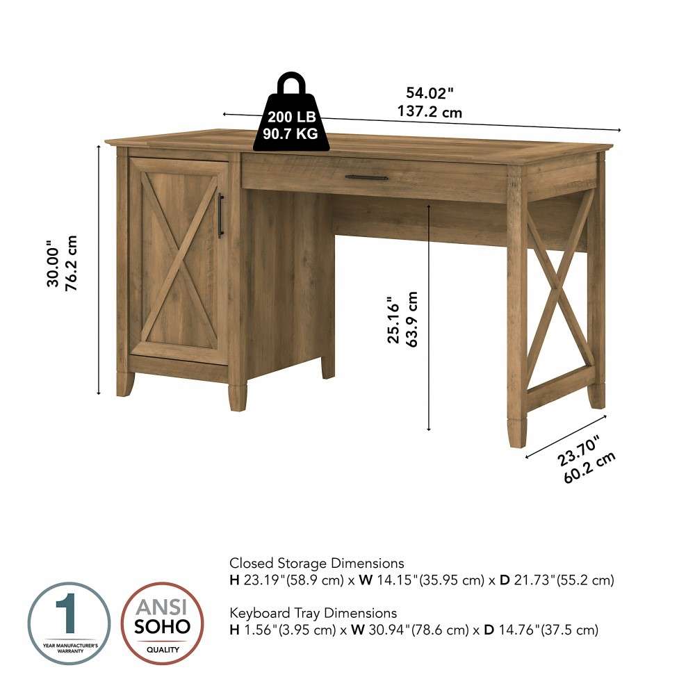 Bush Furniture - Key West 54W Computer Desk with Keyboard Tray and Storage in Reclaimed Pine - KWD154RCP-03 veiw 6