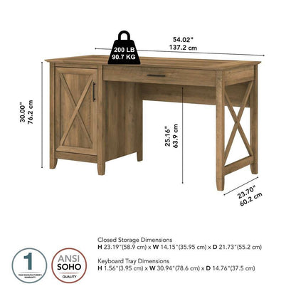 Bush Furniture - Key West 54W Computer Desk with Keyboard Tray and Storage in Reclaimed Pine - KWD154RCP-03 veiw 6