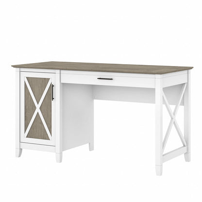 Bush Furniture - Key West 54W Computer Desk with Keyboard Tray and Storage in Pure White and Shiplap Gray - KWD154G2W-03 veiw 1