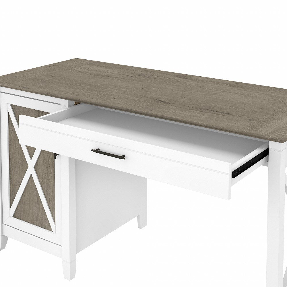 Bush Furniture - Key West 54W Computer Desk with Keyboard Tray and Storage in Pure White and Shiplap Gray - KWD154G2W-03 veiw 5