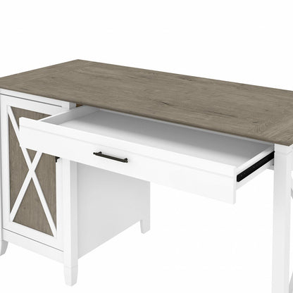 Bush Furniture - Key West 54W Computer Desk with Keyboard Tray and Storage in Pure White and Shiplap Gray - KWD154G2W-03 veiw 5