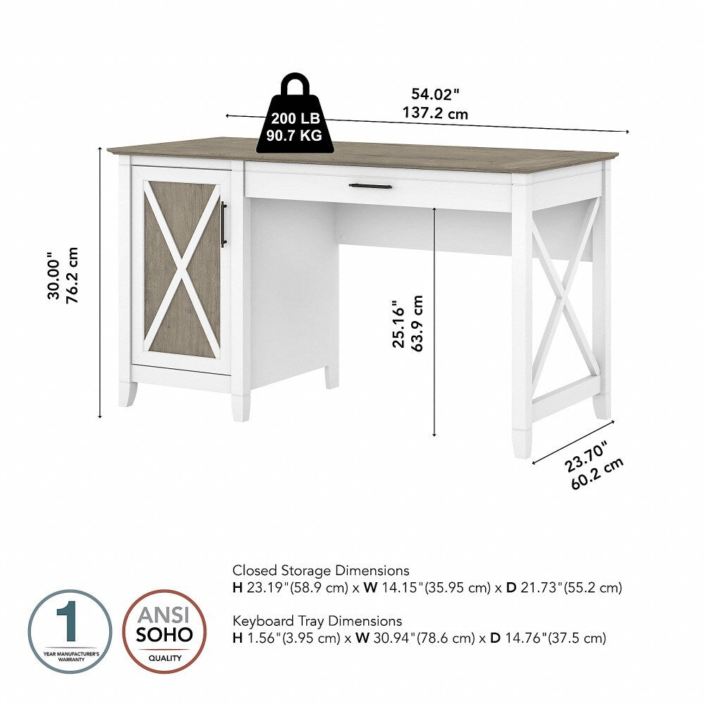 Bush Furniture - Key West 54W Computer Desk with Keyboard Tray and Storage in Pure White and Shiplap Gray - KWD154G2W-03 veiw 6