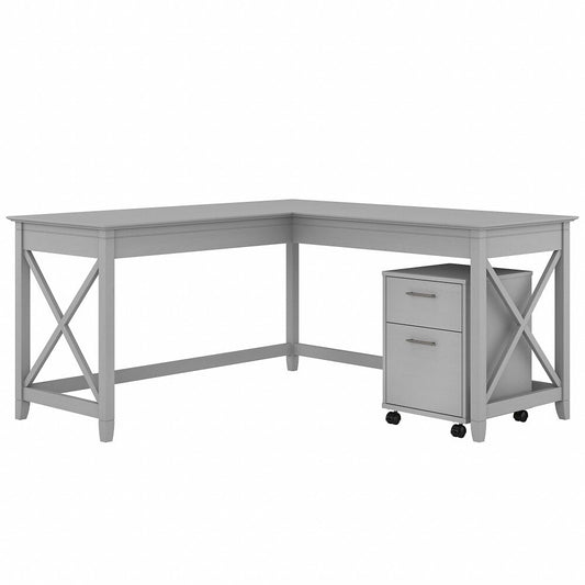 Bush Furniture - Key West 60W L Shaped Desk with 2 Drawer Mobile File Cabinet in Cape Cod Gray - KWS013CG veiw 1