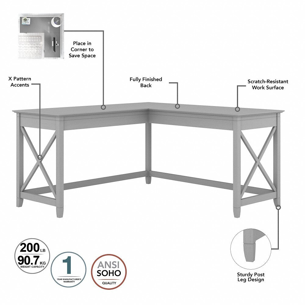 Bush Furniture - Key West 60W L Shaped Desk with 2 Drawer Mobile File Cabinet in Cape Cod Gray - KWS013CG veiw 3