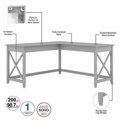 Bush Furniture - Key West 60W L Shaped Desk with 2 Drawer Mobile File Cabinet in Cape Cod Gray - KWS013CG veiw 3