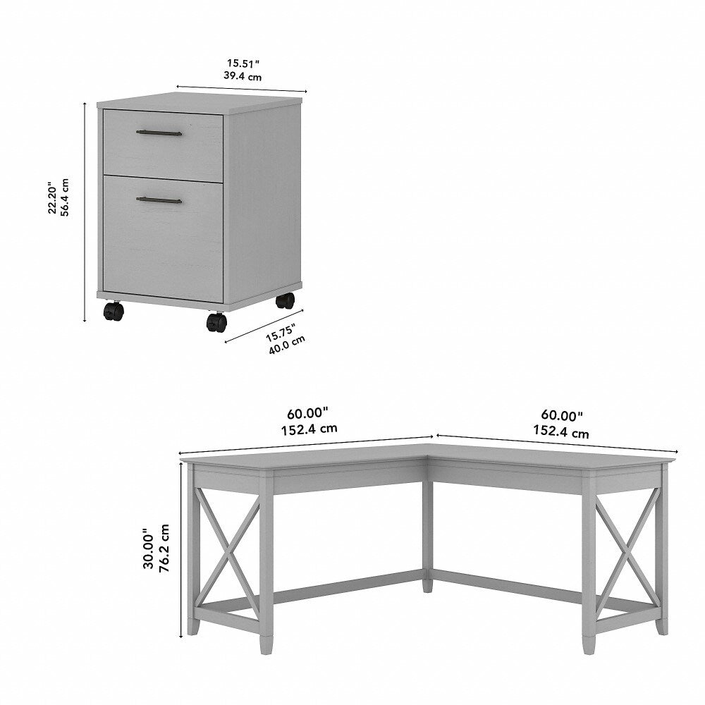 Bush Furniture - Key West 60W L Shaped Desk with 2 Drawer Mobile File Cabinet in Cape Cod Gray - KWS013CG veiw 6