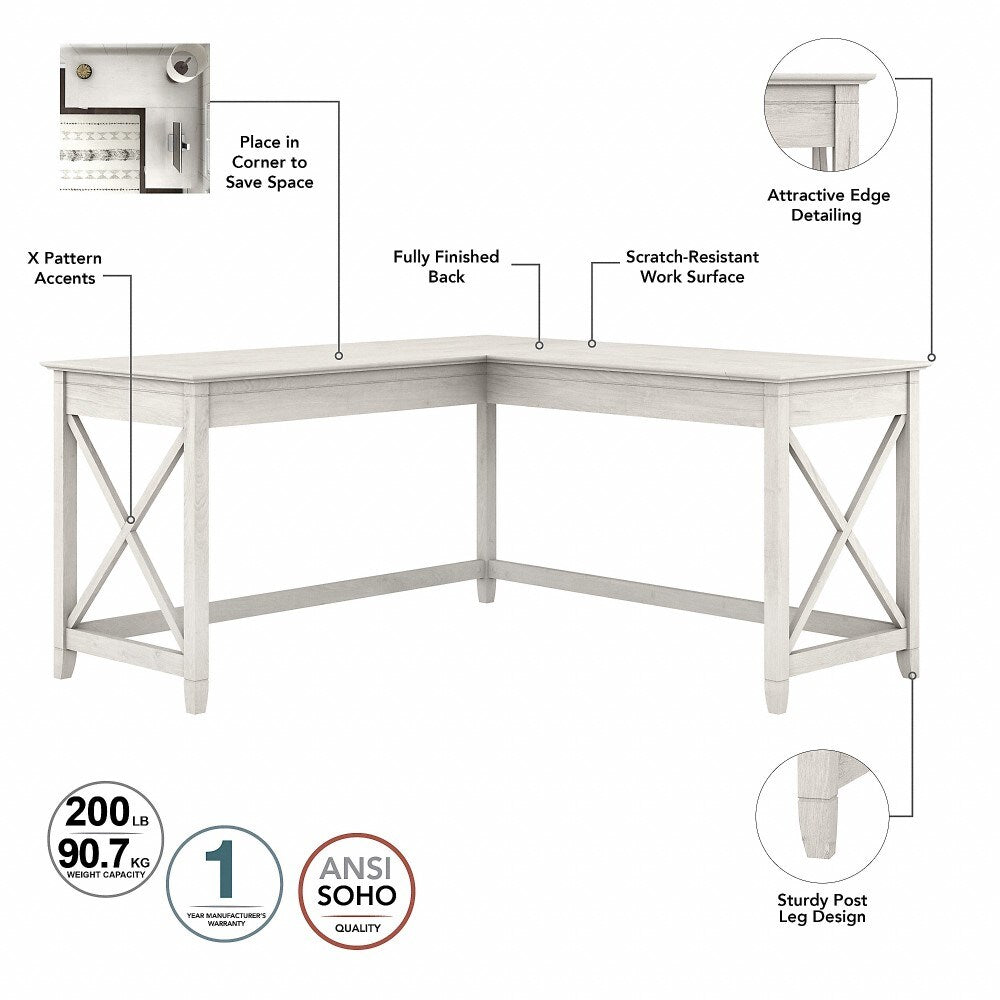 Bush Furniture - Key West 60W L Shaped Desk with 2 Drawer Mobile File Cabinet in Linen White Oak - KWS013LW veiw 3