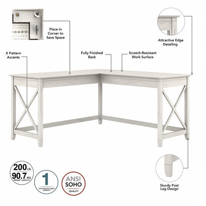 Bush Furniture - Key West 60W L Shaped Desk with 2 Drawer Mobile File Cabinet in Linen White Oak - KWS013LW veiw 3
