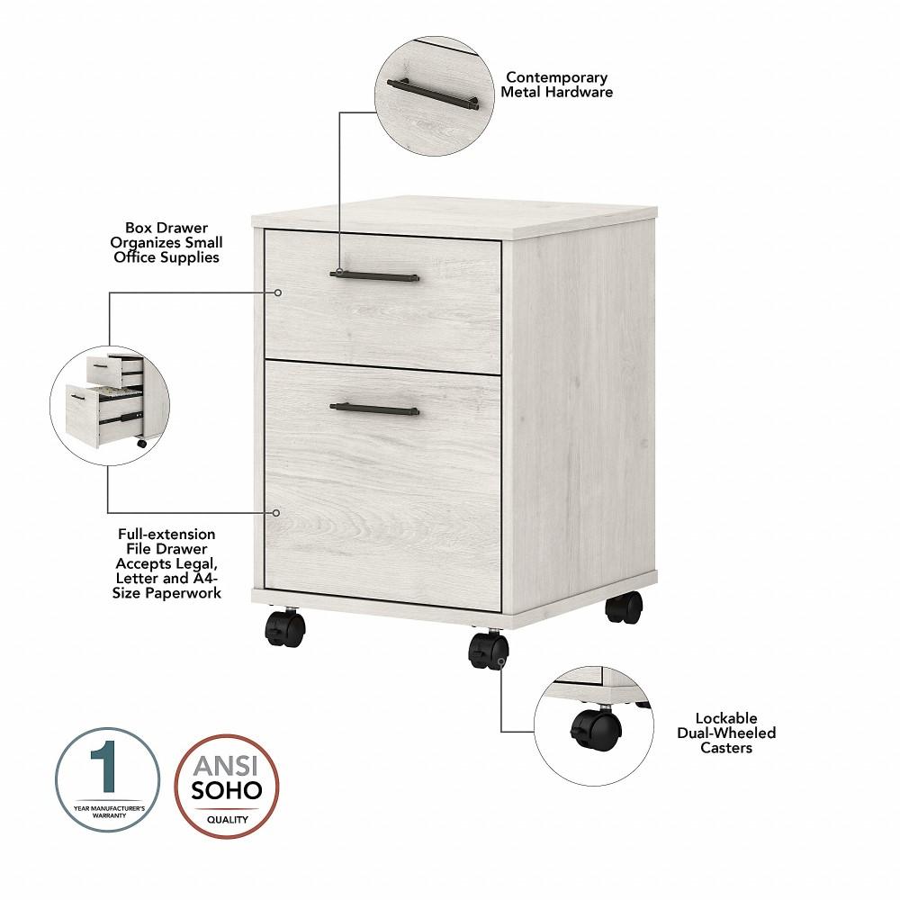 Bush Furniture - Key West 60W L Shaped Desk with 2 Drawer Mobile File Cabinet in Linen White Oak - KWS013LW veiw 4