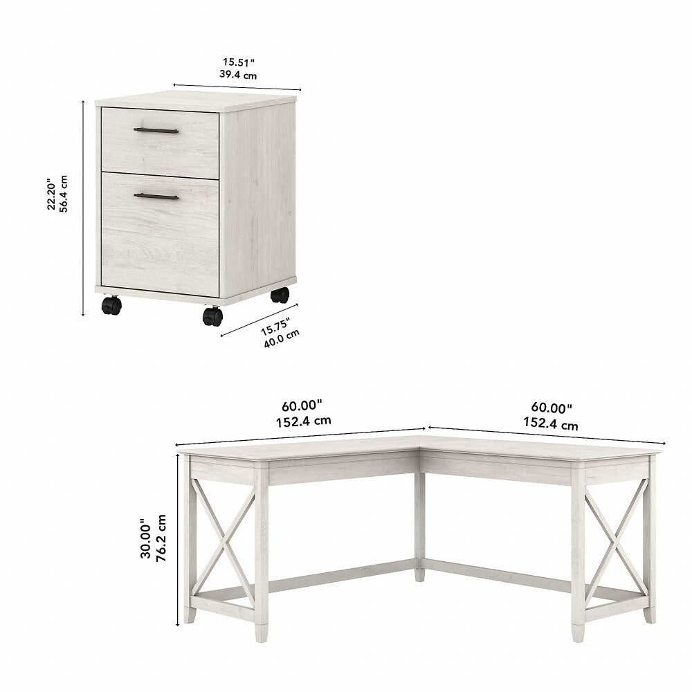 Bush Furniture - Key West 60W L Shaped Desk with 2 Drawer Mobile File Cabinet in Linen White Oak - KWS013LW veiw 6