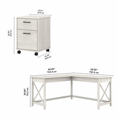 Bush Furniture - Key West 60W L Shaped Desk with 2 Drawer Mobile File Cabinet in Linen White Oak - KWS013LW veiw 6