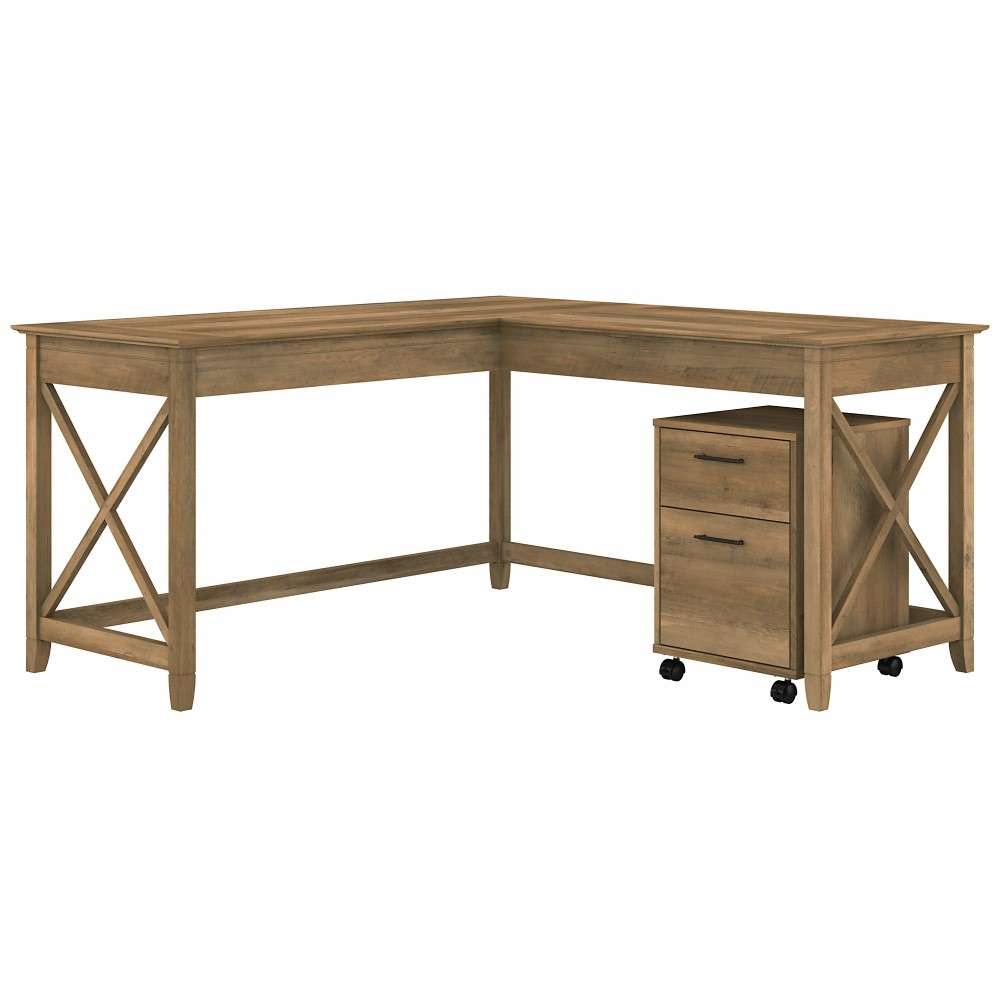 Bush Furniture - Key West 60W L Shaped Desk with 2 Drawer Mobile File Cabinet in Reclaimed Pine - KWS013RCP veiw 1