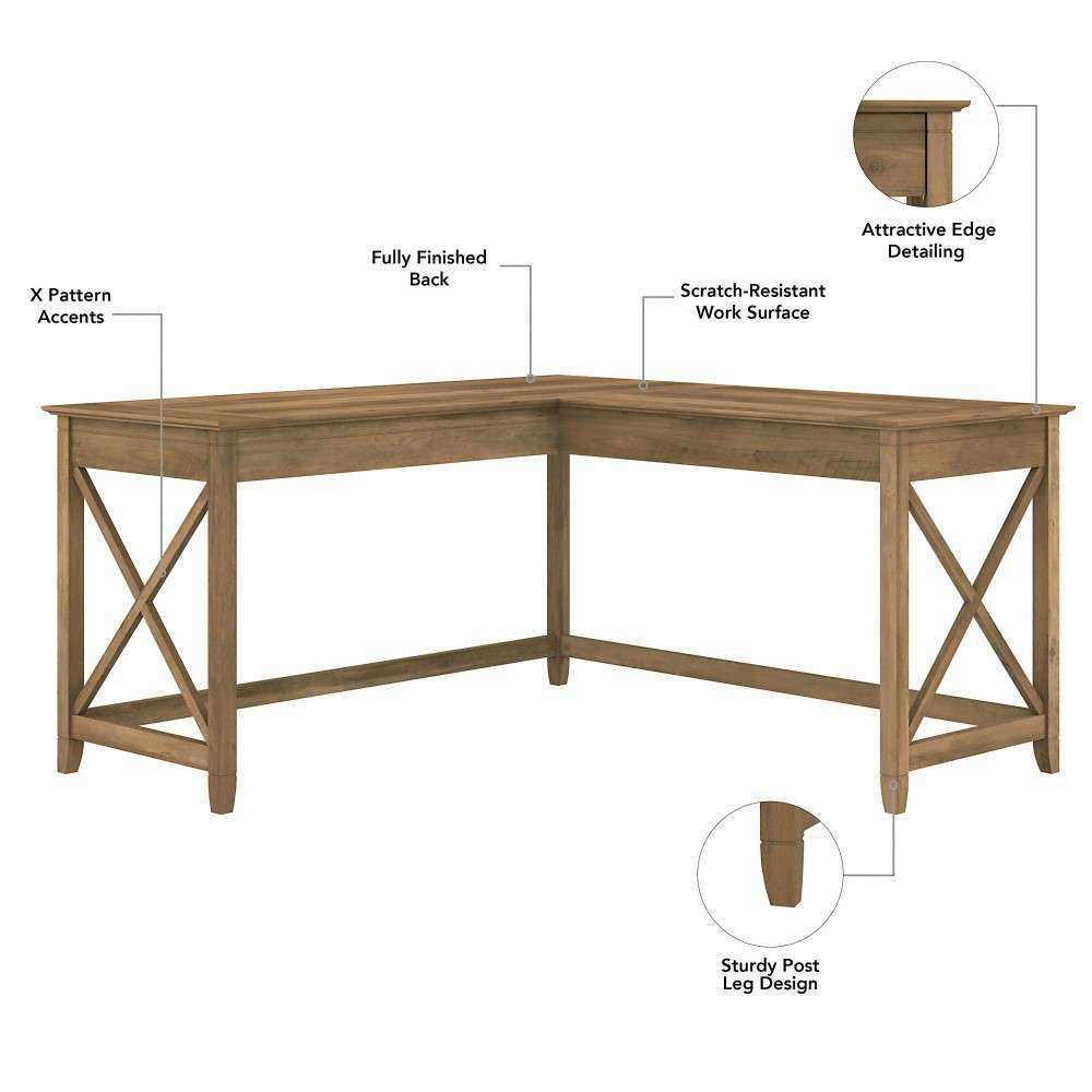 Bush Furniture - Key West 60W L Shaped Desk with 2 Drawer Mobile File Cabinet in Reclaimed Pine - KWS013RCP veiw 5
