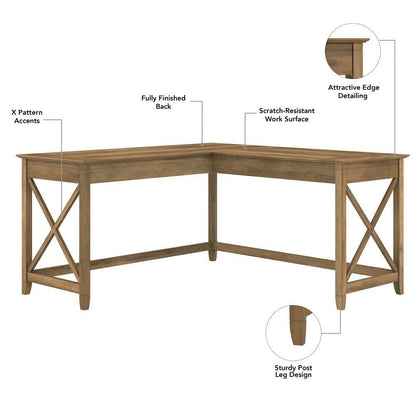 Bush Furniture - Key West 60W L Shaped Desk with 2 Drawer Mobile File Cabinet in Reclaimed Pine - KWS013RCP veiw 5