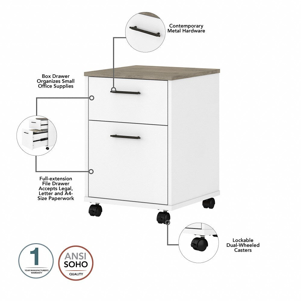 Bush Furniture - Key West 60W L Shaped Desk with 2 Drawer Mobile File Cabinet in Pure White and Shiplap Gray - KWS013G2W veiw 4