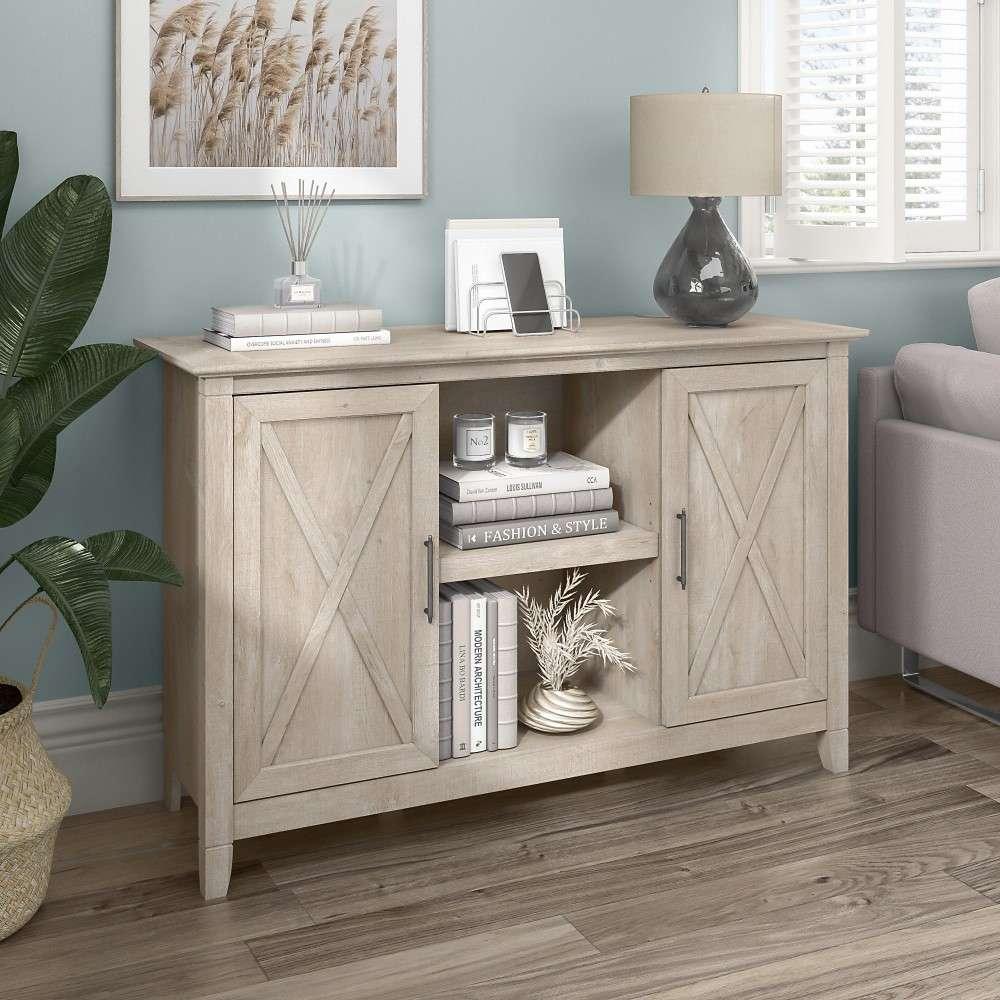 Bush Furniture - Key West Accent Cabinet with Doors in Washed Gray - KWS146WG-03 veiw 4