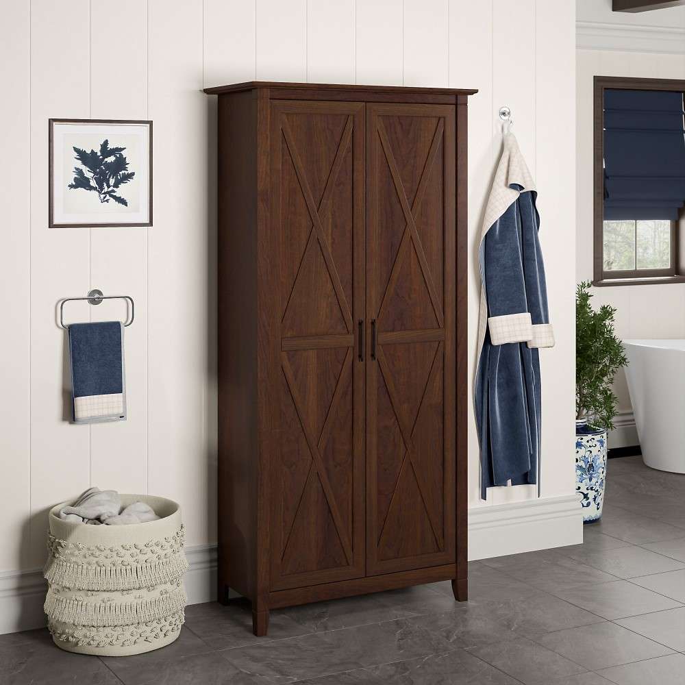 Bush Furniture - Key West Bathroom Storage Cabinet with Doors in Bing Cherry - KWS266BC-Z1 veiw 4