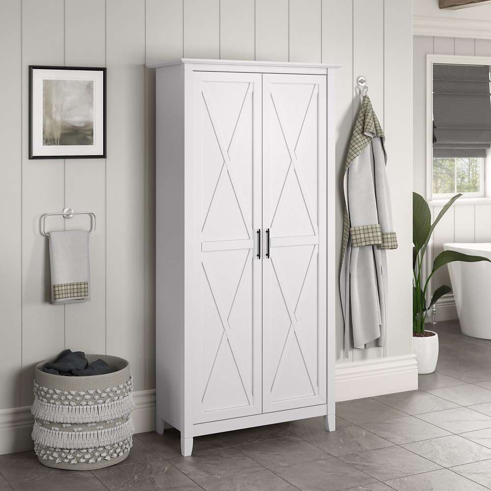 Bush Furniture - Key West Bathroom Storage Cabinet with Doors in Pure White Oak - KWS266WT-Z1 veiw 4