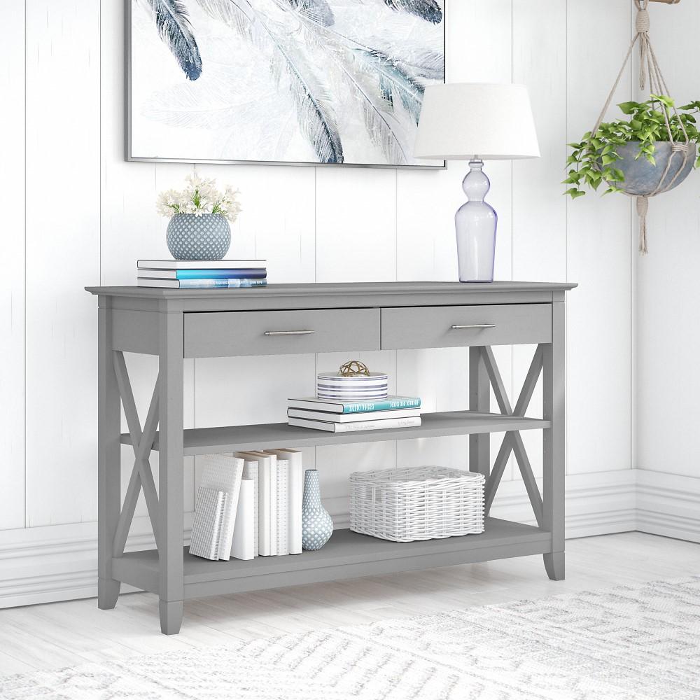Bush Furniture - Key West Console Table with Drawers and Shelves in Cape Cod Gray - KWT248CG-03 veiw 2