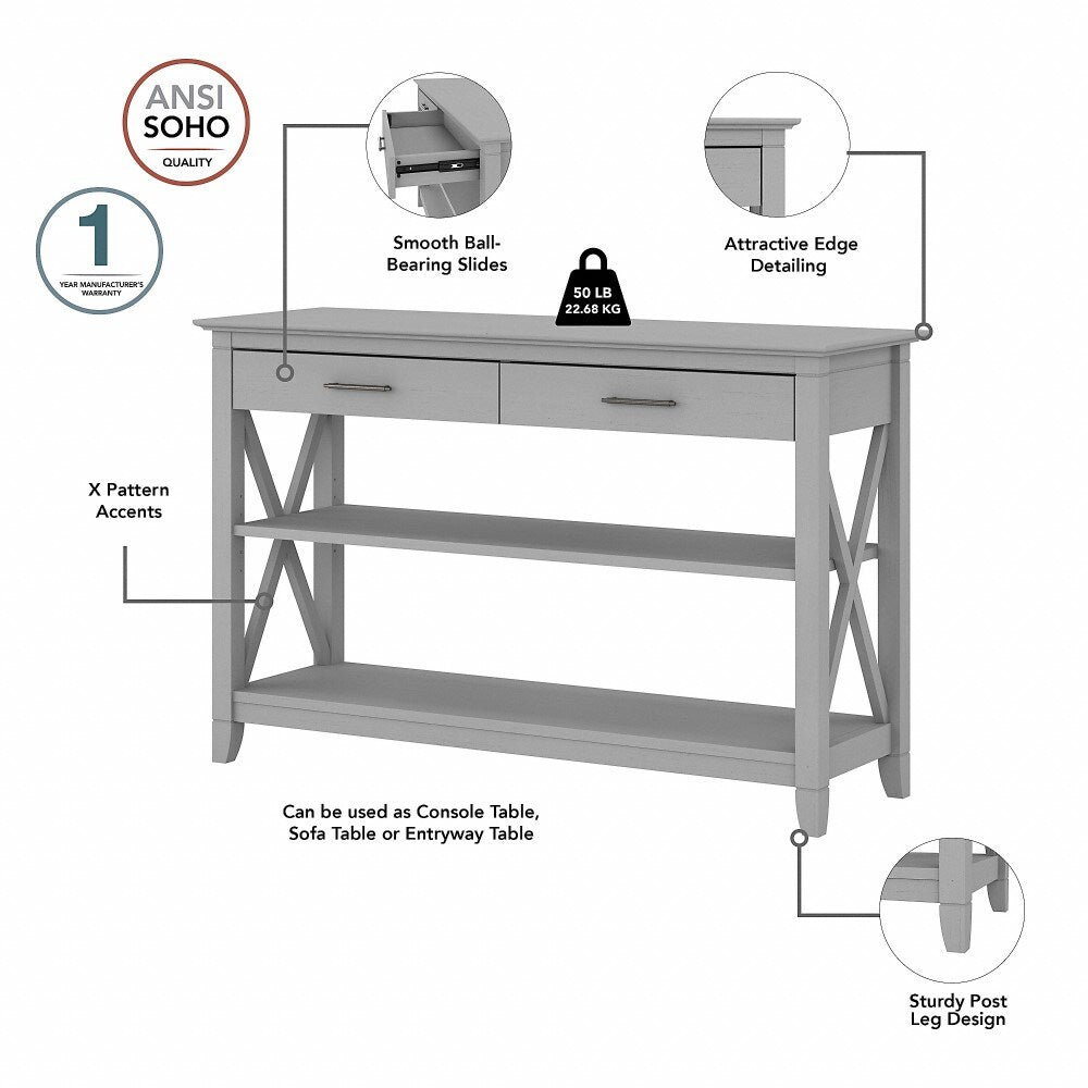 Bush Furniture - Key West Console Table with Drawers and Shelves in Cape Cod Gray - KWT248CG-03 veiw 3
