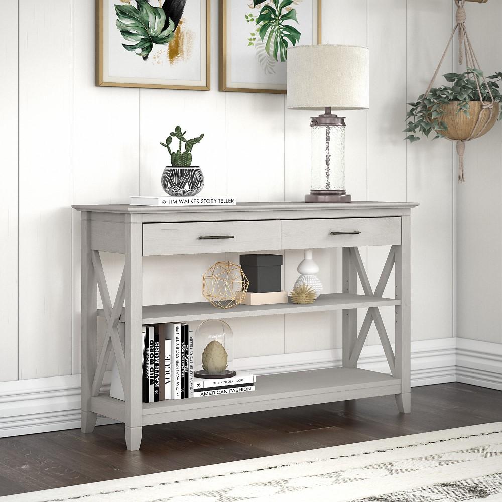 Bush Furniture - Key West Console Table with Drawers and Shelves in Linen White Oak - KWT248LW-03 veiw 2