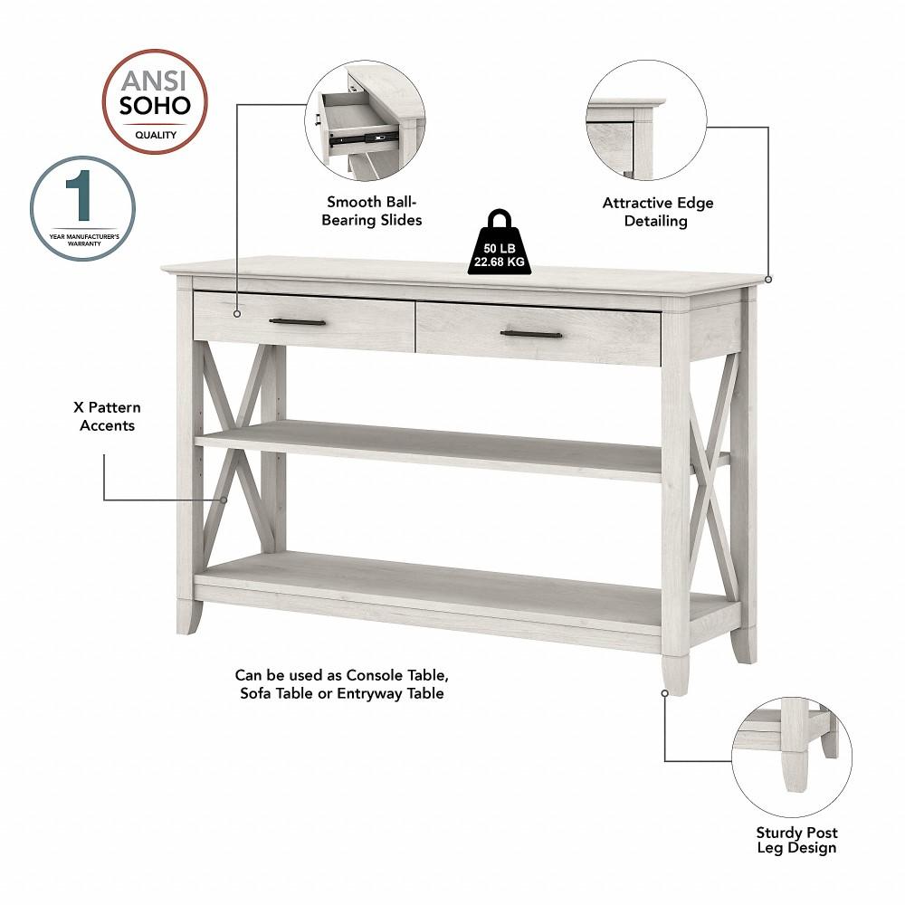 Bush Furniture - Key West Console Table with Drawers and Shelves in Linen White Oak - KWT248LW-03 veiw 3