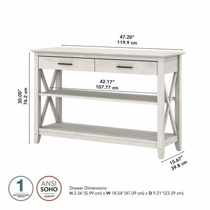 Bush Furniture - Key West Console Table with Drawers and Shelves in Linen White Oak - KWT248LW-03 veiw 6