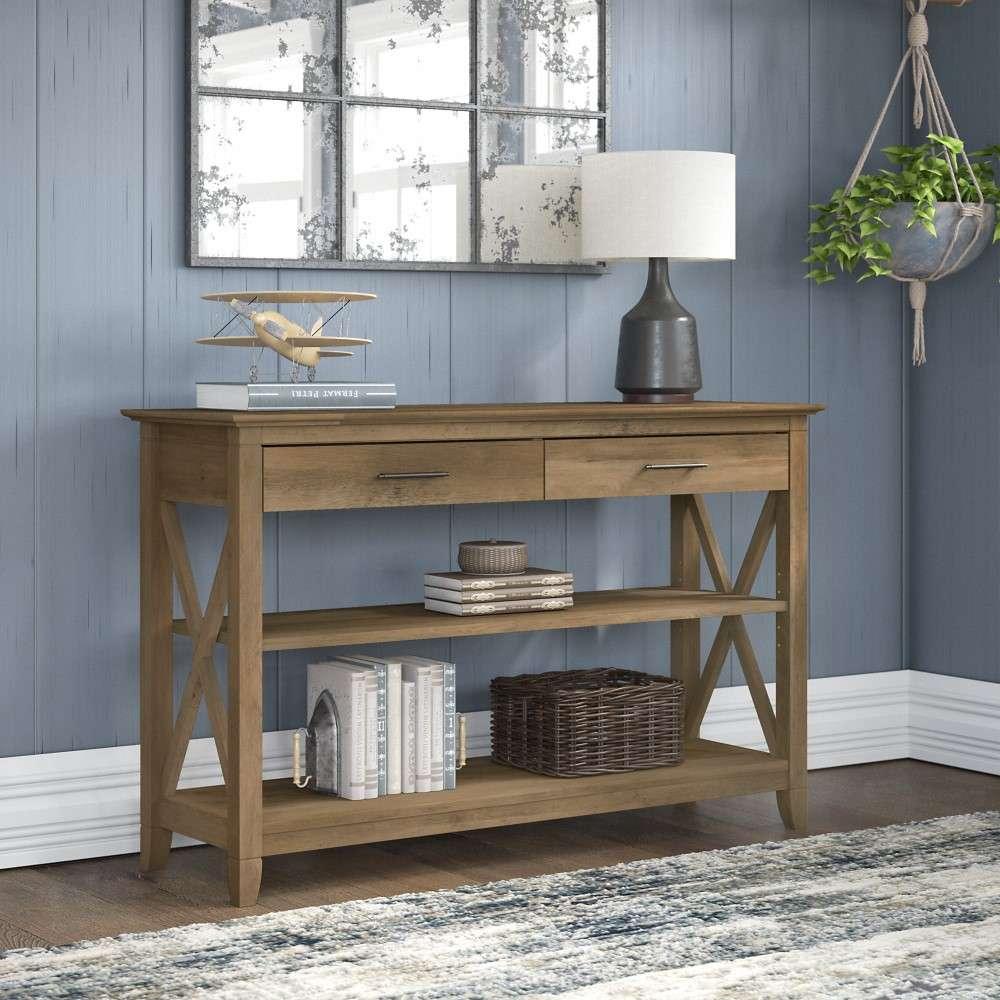 Bush Furniture - Key West Console Table with Drawers and Shelves in Reclaimed Pine - KWT248RCP-03 veiw 4