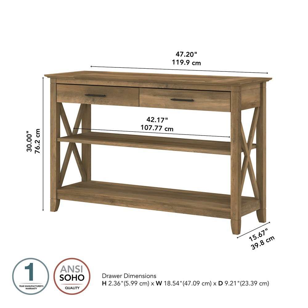 Bush Furniture - Key West Console Table with Drawers and Shelves in Reclaimed Pine - KWT248RCP-03 veiw 6