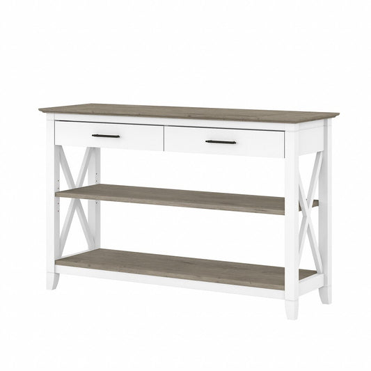 Bush Furniture - Key West Console Table with Drawers and Shelves in Pure White and Shiplap Gray - KWT248G2W-03 veiw 1