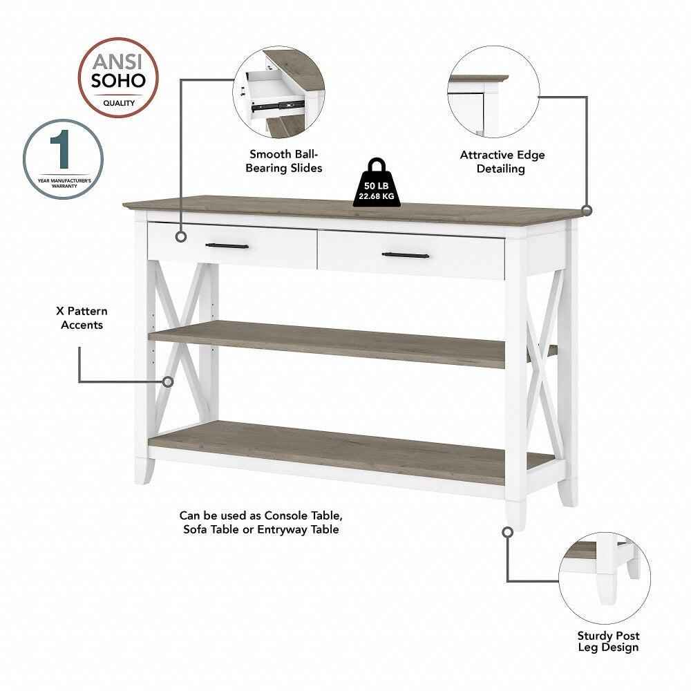 Bush Furniture - Key West Console Table with Drawers and Shelves in Pure White and Shiplap Gray - KWT248G2W-03 veiw 3