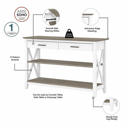Bush Furniture - Key West Console Table with Drawers and Shelves in Pure White and Shiplap Gray - KWT248G2W-03 veiw 3