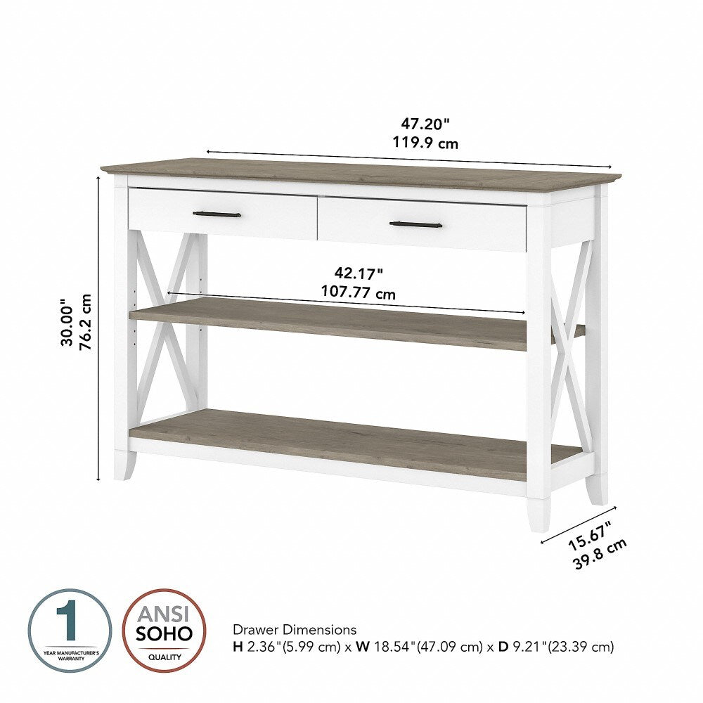 Bush Furniture - Key West Console Table with Drawers and Shelves in Pure White and Shiplap Gray - KWT248G2W-03 veiw 6