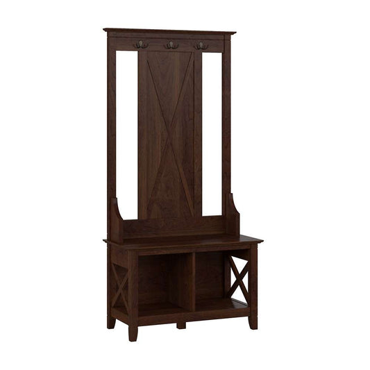 Bush Furniture - Key West Hall Tree with Shoe Storage Bench in Bing Cherry - KWS166BC-03 veiw 1