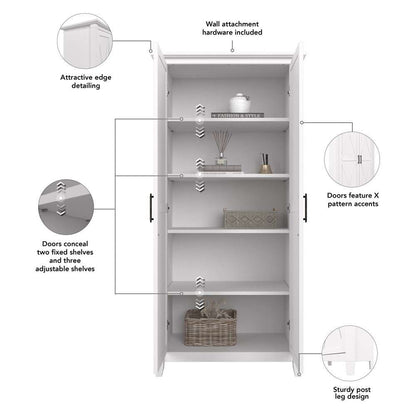 Bush Furniture - Key West Kitchen Pantry Cabinet in Pure White Oak - KWS266WT-Z veiw 6