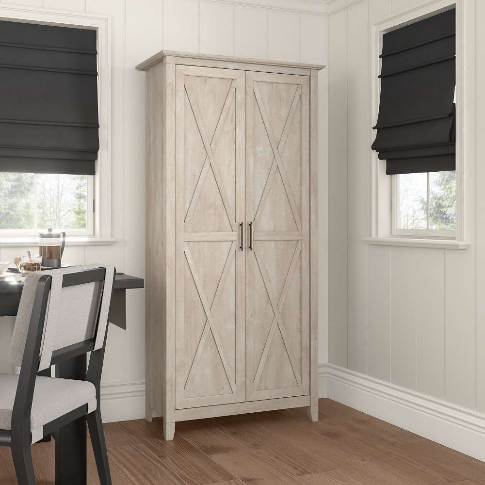 Bush Furniture - Key West Kitchen Pantry Cabinet in Washed Gray - KWS266WG-Z veiw 4