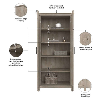 Bush Furniture - Key West Kitchen Pantry Cabinet in Washed Gray - KWS266WG-Z veiw 6