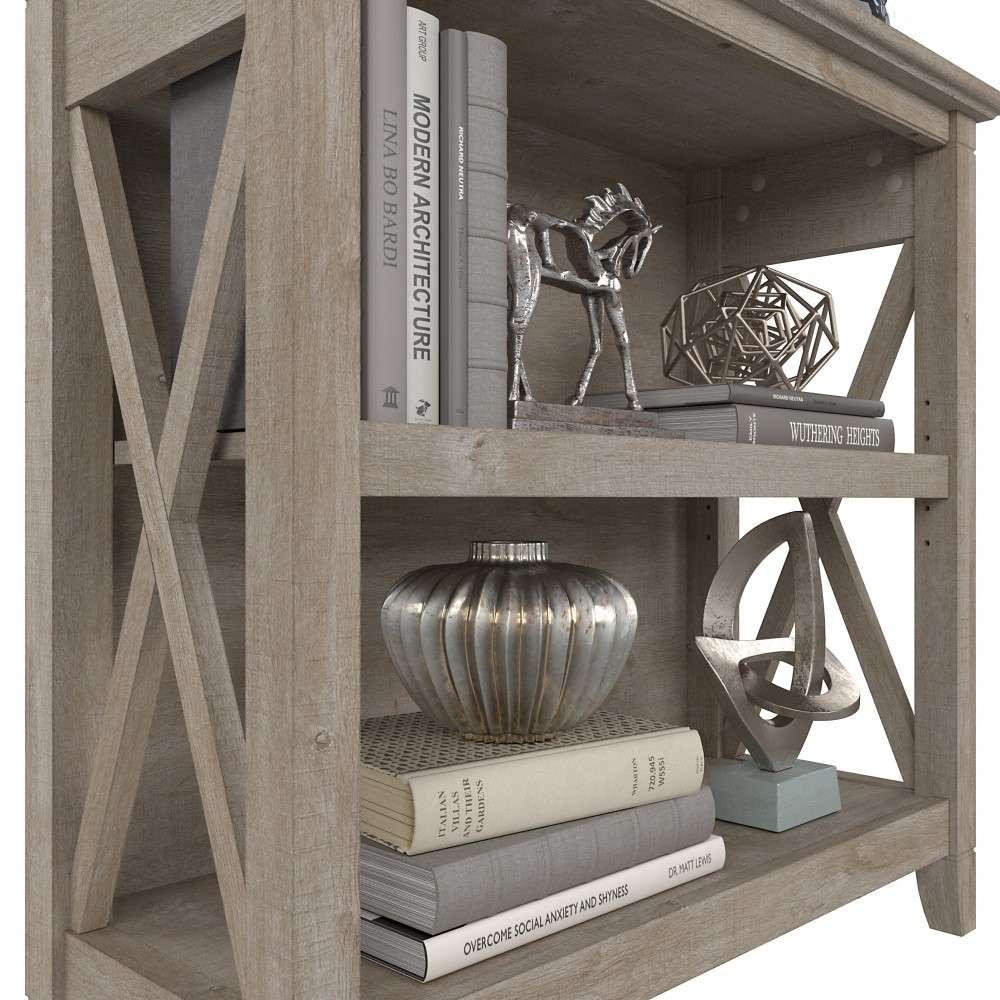 Bush Furniture - Key West Small 2 Shelf Bookcase in Washed Gray - KWB124WG-03 veiw 3