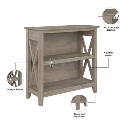 Bush Furniture - Key West Small 2 Shelf Bookcase in Washed Gray - KWB124WG-03 veiw 6