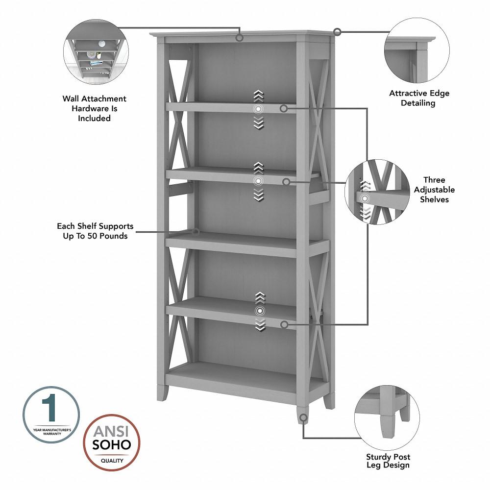 Bush Furniture - Key West Tall 5 Shelf Bookcase in Cape Cod Gray - KWB132CG-03 veiw 3