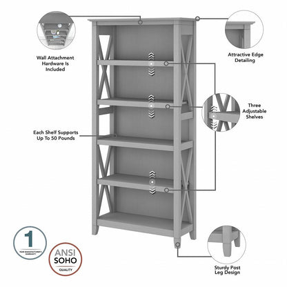 Bush Furniture - Key West Tall 5 Shelf Bookcase in Cape Cod Gray - KWB132CG-03 veiw 3