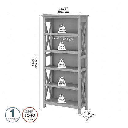 Bush Furniture - Key West Tall 5 Shelf Bookcase in Cape Cod Gray - KWB132CG-03 veiw 6