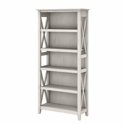 Bush Furniture - Key West Tall 5 Shelf Bookcase in Linen White Oak - KWB132LW-03 veiw 1