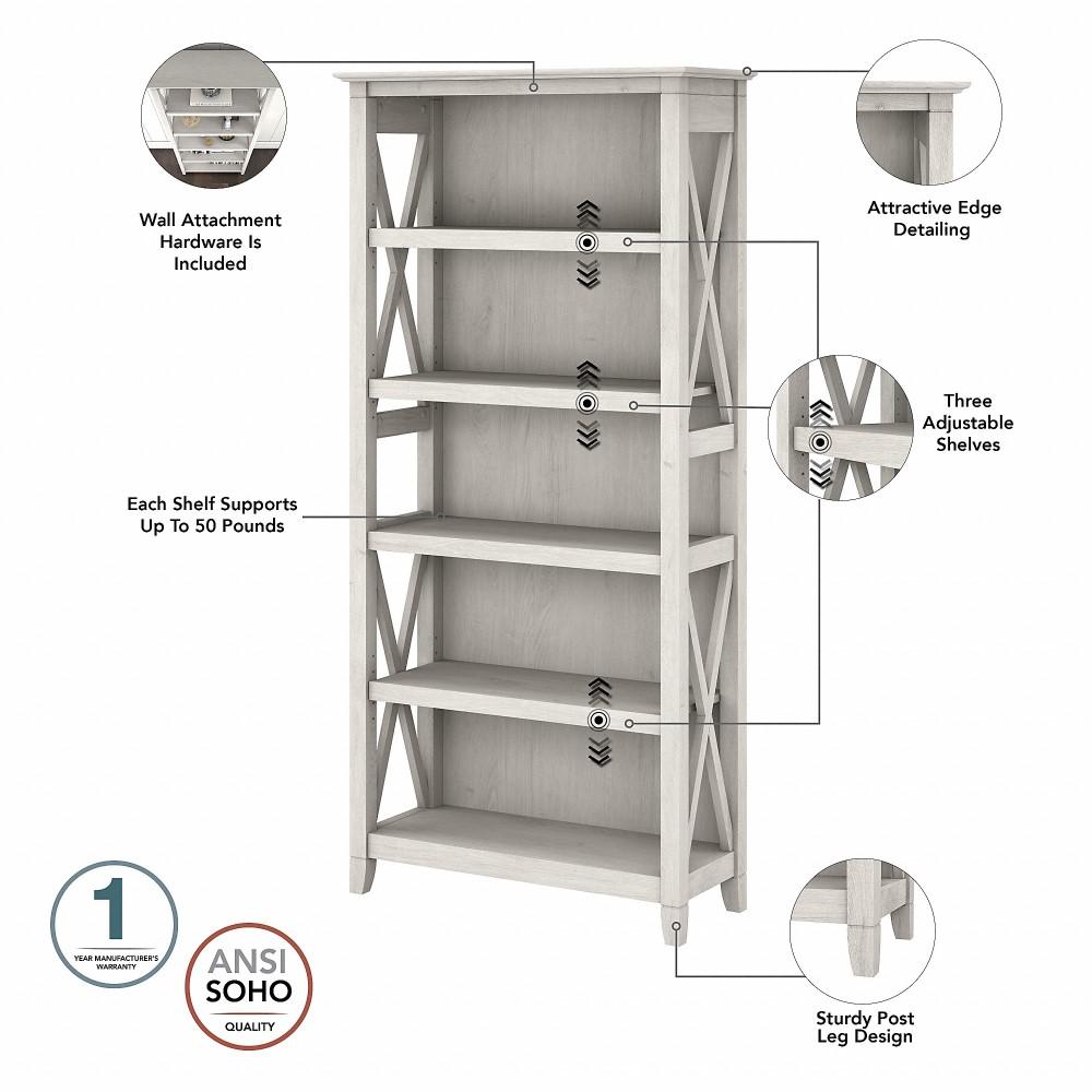 Bush Furniture - Key West Tall 5 Shelf Bookcase in Linen White Oak - KWB132LW-03 veiw 3