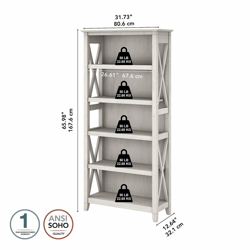 Bush Furniture - Key West Tall 5 Shelf Bookcase in Linen White Oak - KWB132LW-03 veiw 6